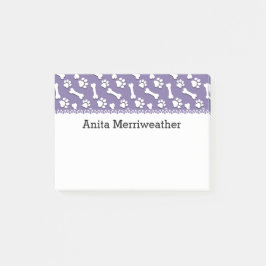 Name-lila Hundeknochen und Tatzen V03 Post-it Klebezettel