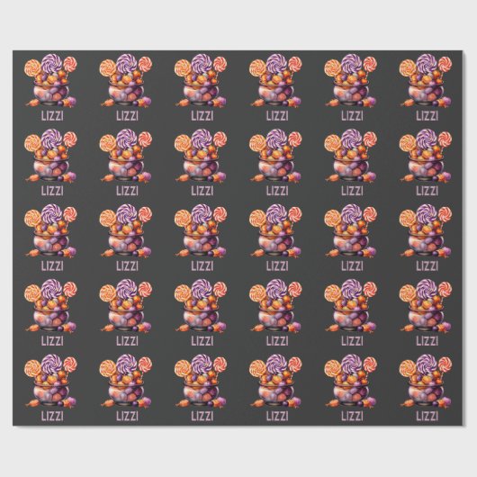 Name Lila Orange Trick oder Treat Niedlich Hallowe Geschenkpapier (Flach)