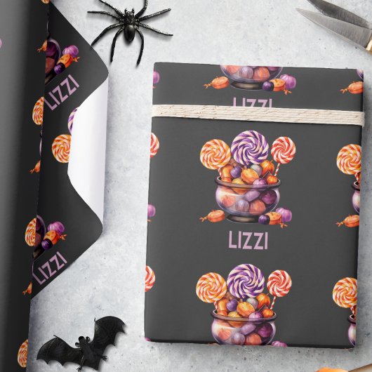 Name Lila Orange Trick or Treat Süß Halloween Geschenkpapier