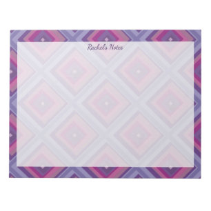 Name Lila Rosa Diamant Muster Quadrate Karos Notizblock
