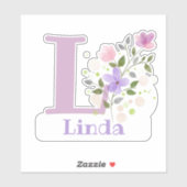 Name Linda plus Initial mit Blumendesign Aufkleber (Blatt)