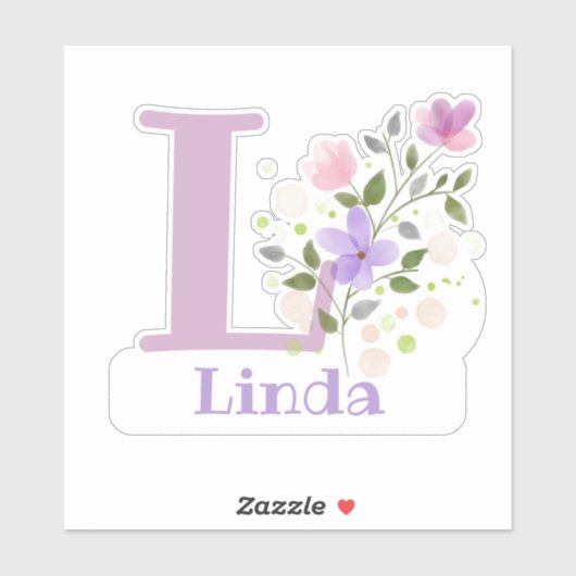 Name Linda plus Initial mit Blumendesign Aufkleber (Blatt)