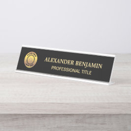 Name Logo Black Gold Beruflich Modern Schreibtischnamensplakette
