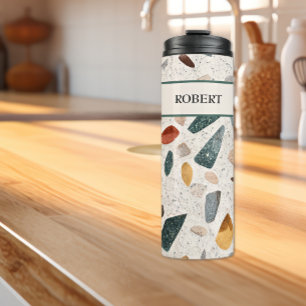 Name, Lrg Glass Chips Mosaic Terrazzo Muster 12oz Thermosbecher