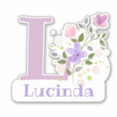 Name Lucinda & Initial mit Blumendesign Aufkleber (Vorderseite)