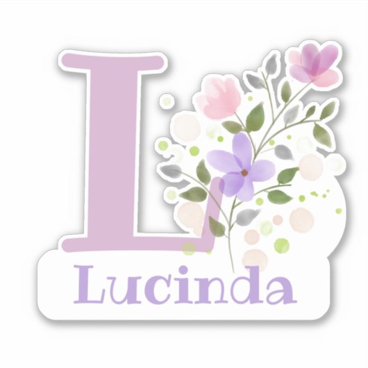 Name Lucinda & Initial mit Blumendesign Aufkleber (Vorderseite)