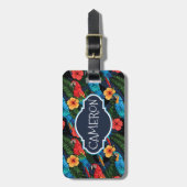 Name-Macaw-und Hibiskus-Muster Gepäckanhänger (Vorderseite vertikal)