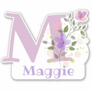 Name Maggie plus Initiale mit Blumendesign Aufkleber