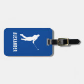 Name Male Golf Player Golfspielen Golfer Blau Weiß Gepäckanhänger (Vorderseite horizontal)