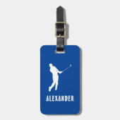 Name Male Golf Player Golfspielen Golfer Blau Weiß Gepäckanhänger (Vorderseite vertikal)