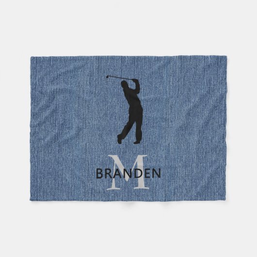 Name Man Golfer, Blue Denim Print Fleecedecke (Vorderseite (Horizontal))