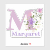Name Margaret plus Initial mit Blumendesign Aufkleber (Blatt)