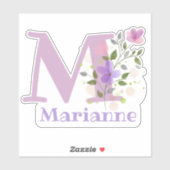 Name Marianne & Initial mit floralem Design Aufkleber (Blatt)