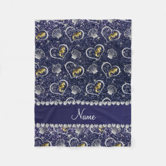 Name Marineblau Glitzer Gold Seepferde Silber Musc Fleecedecke