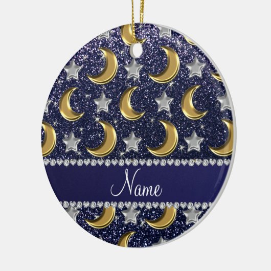 Name Marineblau Glitzer Goldmonde Silbersterne Keramikornament (Links)