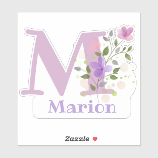 Name Marion Plus Initial mit Blumendesign Aufkleber (Blatt)