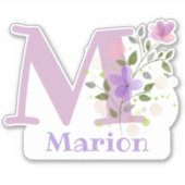Name Marion Plus Initial mit Blumendesign Aufkleber (Vorderseite)