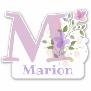 Name Marion Plus Initiale mit Blumendesign Aufkleber