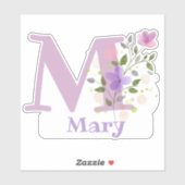 Name Mary plus Initial mit Blumendesign Aufkleber (Blatt)