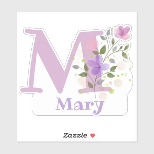 Name Mary plus Initial mit Blumendesign Aufkleber (Blatt)