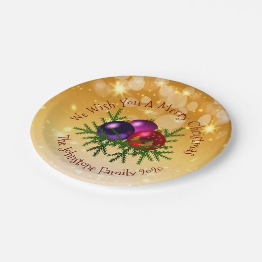 Name Matching Christmas on Gold 7 hinzufügen" Pappteller (Schrägansicht)