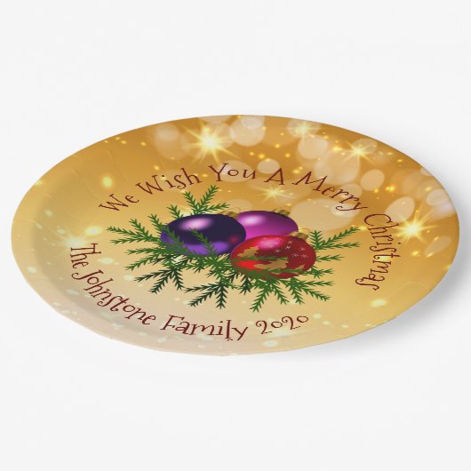 Name Matching Christmas on Gold 9" Pappteller (Schrägansicht)