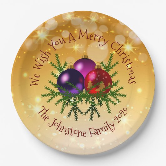 Name Matching Christmas on Gold 9" Pappteller (Vorderseite)