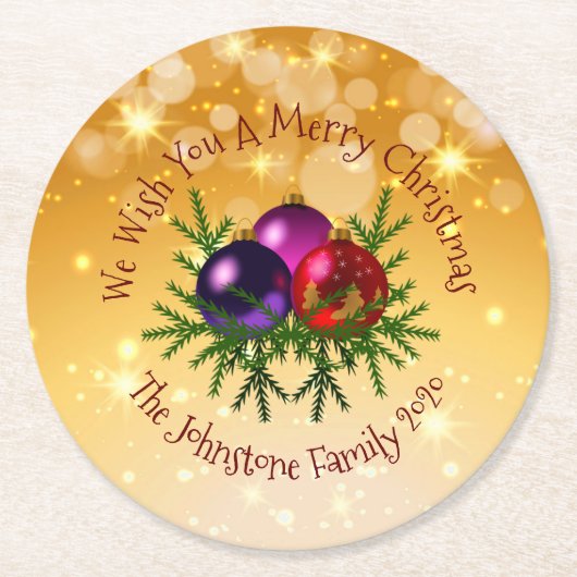 Name Matching Christmas on Gold hinzufügen Runder Pappuntersetzer (Vorderseite)