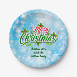 Name Matching Merry Christmas Blue 7" Paper Pl Pappteller