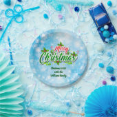 Name Matching Merry Christmas Blue 7" Pappteller (Party)