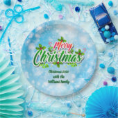 Name Matching Merry Christmas Blue 9" Pappteller (Party)