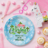Name Matching Merry Christmas Blue 9" Pappteller (Party)