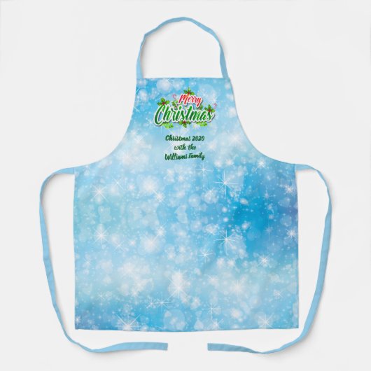 Name Matching Merry Christmas Blue hinzufügen Schürze (Vorderseite)