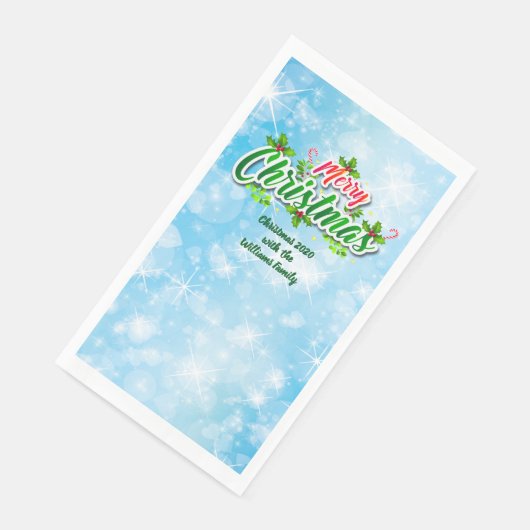 Name Matching Merry Christmas Blue hinzufügen Serviette (Ecke)