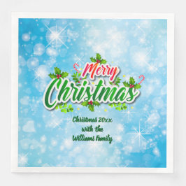 Name Matching Merry Christmas Blue Paper Dinne hin Serviette