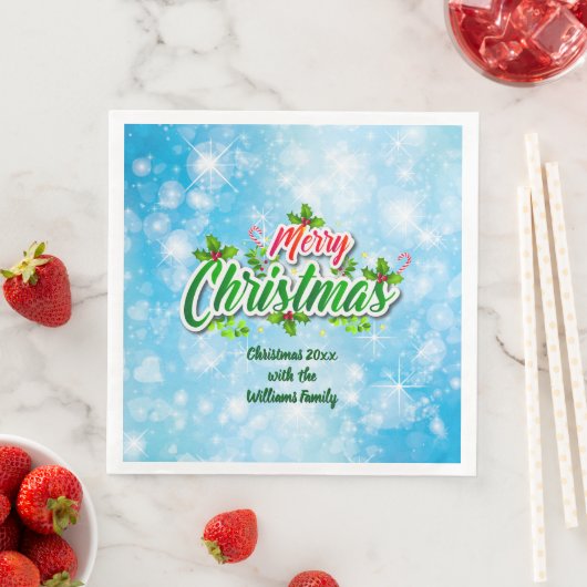 Name Matching Merry Christmas Blue Paper Dinne hin Serviette (Beispiel)