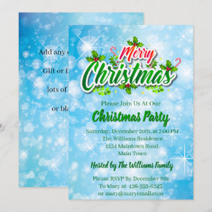 Name Matching Merry Christmas Blue Party Invit hin Einladung