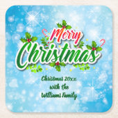 Name Matching Merry Christmas Blue Square Papa hin Rechteckiger Pappuntersetzer (Vorderseite)