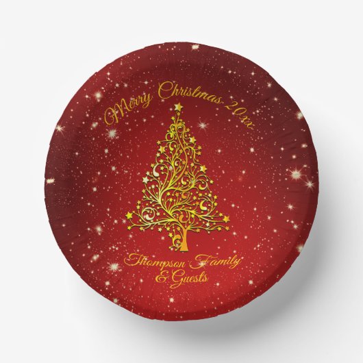 Name Matching Set Christmas Red Gold Tree Stars Pappteller (Vorderseite)