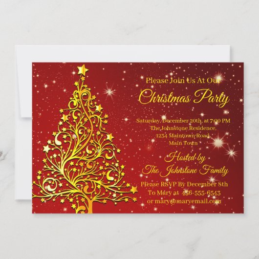Name Matching Set Weihnachten Red Gold Tree Star h Einladung (Vorderseite)
