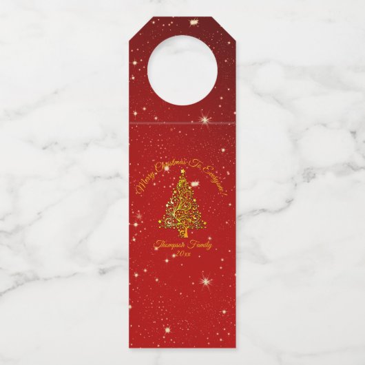 Name Matching Set Weihnachten Red Gold Tree Star h Flaschenanhänger (Vorderseite)