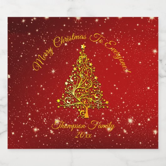 Name Matching Set Weihnachten Red Gold Tree Star h Schaumweinetikett (Einzelnes Label)