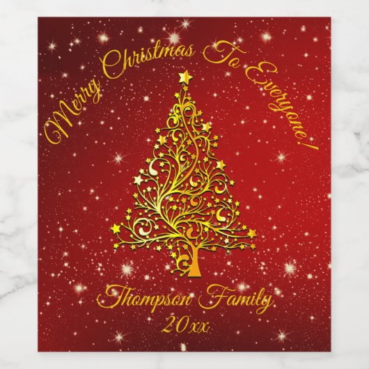 Name Matching Set Weihnachten Red Gold Tree Star h Weinetikett (Einzelnes Label)