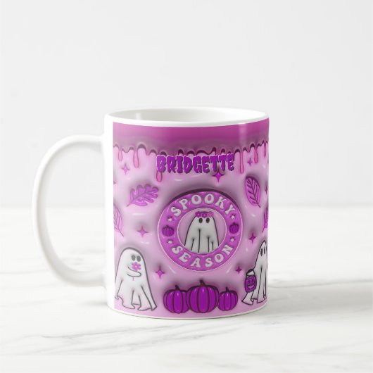 Name Mauve 3D-Effekt Halloween Ghost Spooky Jahres Kaffeetasse (Links)