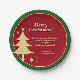 Name Meldung Red, Gold Christmas Tree 7" Pappteller