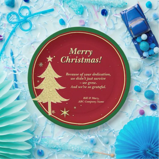 Name Meldung Red, Gold Christmas Tree 9" Pappteller (Party)