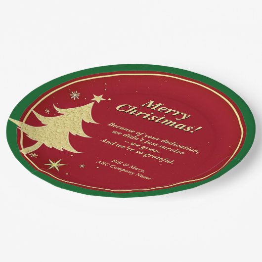 Name Meldung Red, Gold Christmas Tree 9" Pappteller (Schrägansicht)