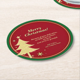 Name Meldung Red, Gold Christmas Tree Runder Pappuntersetzer
