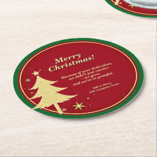 Name Meldung Red, Gold Christmas Tree Runder Pappuntersetzer