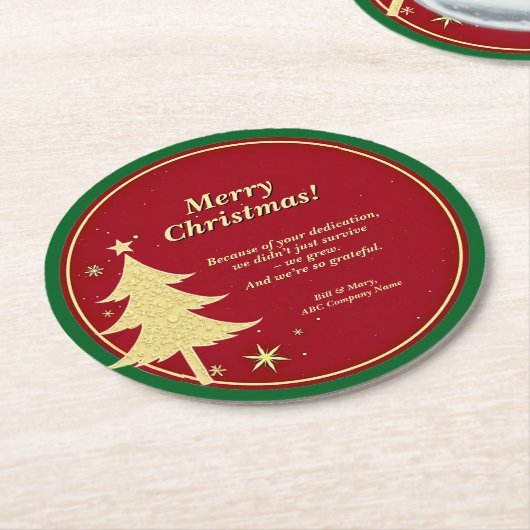 Name Meldung Red, Gold Christmas Tree Runder Pappuntersetzer (Angewinkelt)